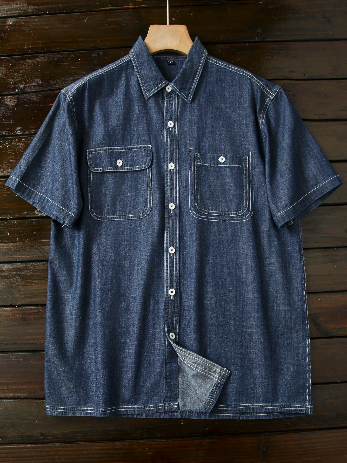 Pure Cotton Enzyme Wash! Export Surplus Men's Summer Turn-down Collar Denim Short Sleeve Shirt Top