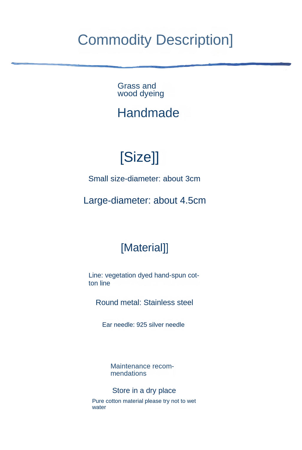 Original Earrings Handmade Blue Dyed Plant-Dyed Cotton Thread Niche Geometric Circle High-End Earrings