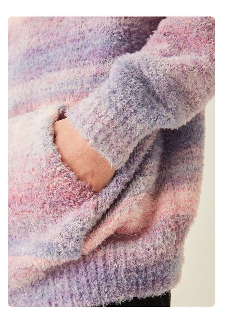 MEDRIA Retro Colorful Hoodie Knitwear for Men and Women Autumn Winter National Trend Loose Lazy Style Warm Sweatshirt Couple Outfit