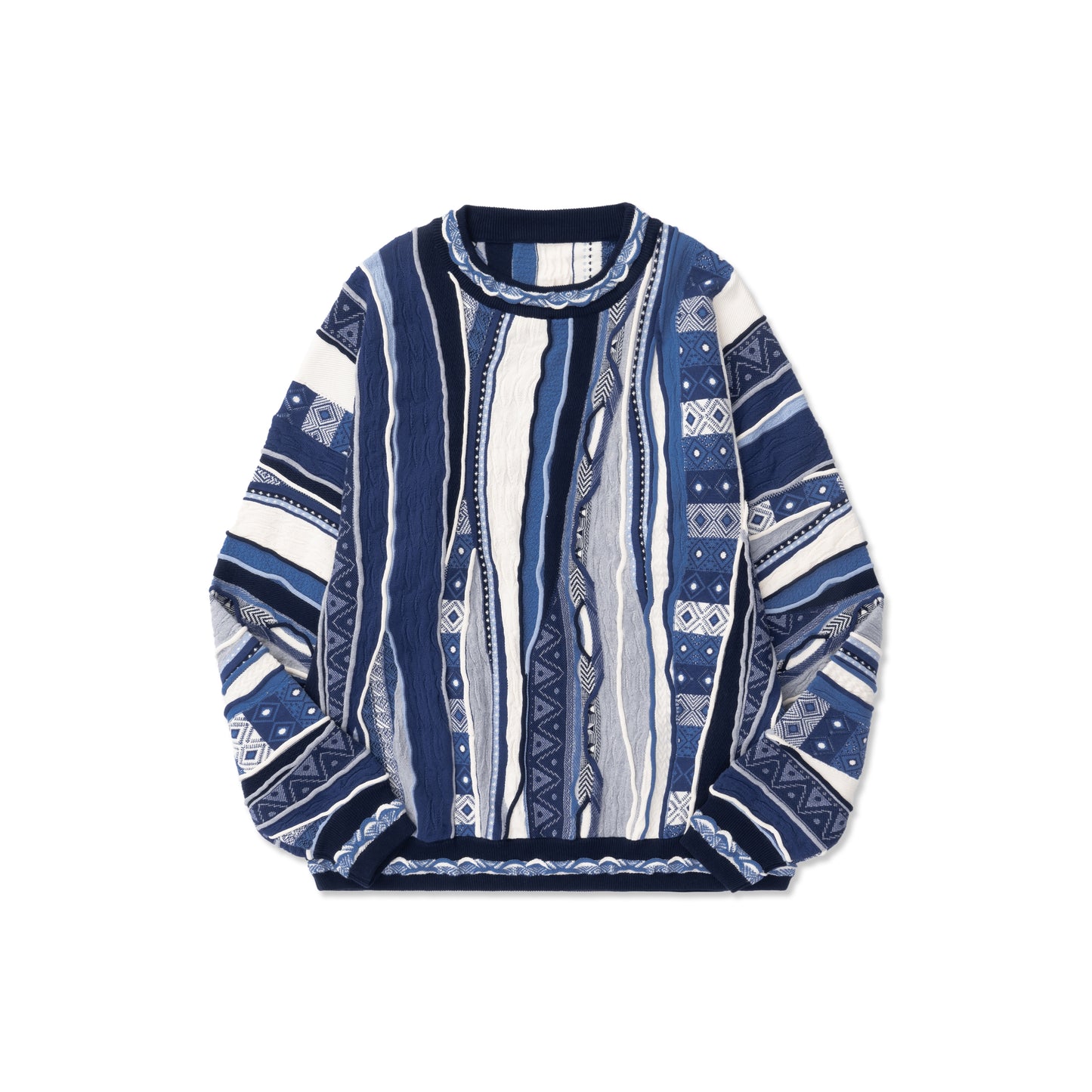 Medria Men's Retro Cleanfit Sweater - Bitter Melon Stripe Ethnic Texture Pullover