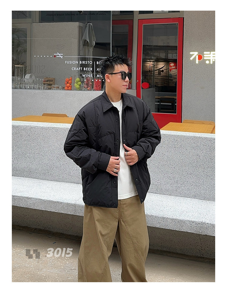 Men's 2025 Japanese Trendy Down Jacket - Solid Color Lapel Lightweight Loose Casual Youth Versatile Coat