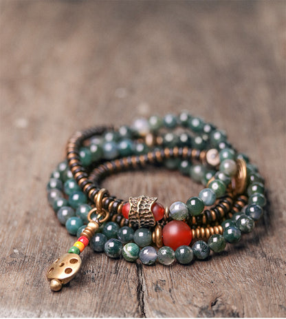 Agate & Brass Multi-Layer Beaded Bracelet – Retro Ethnic Unisex Jewelry