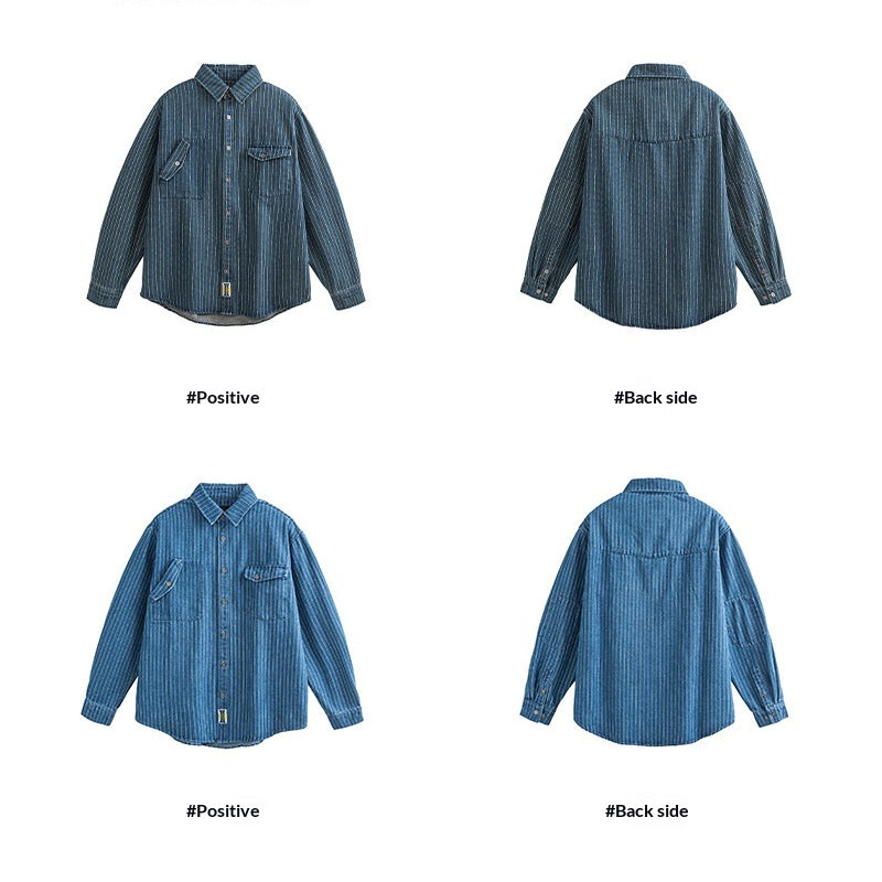 Striped Denim Shirt – Asymmetric Chest Pockets | Yamalinclothes