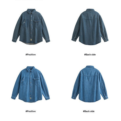 Striped Denim Shirt – Asymmetric Chest Pockets | Yamalinclothes