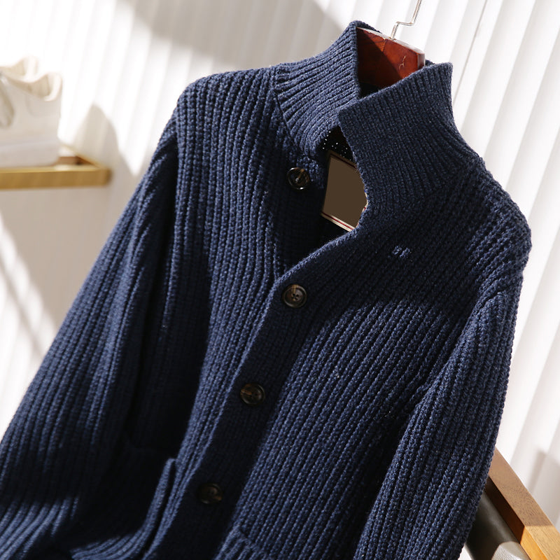 Italian custom made ultra-fine wool foreign trade tail goods autumn and winter men's high-end thickened knitted cardigan sweater jacket