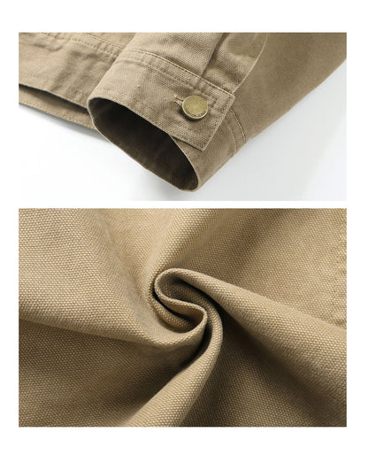 {{ American Vintage Detroit Cargo Jacket – Washed Canvas Contrast Lapel Loose Fit for Men – Japanese vintage | yamalin clothes | Yamalinclothes }}