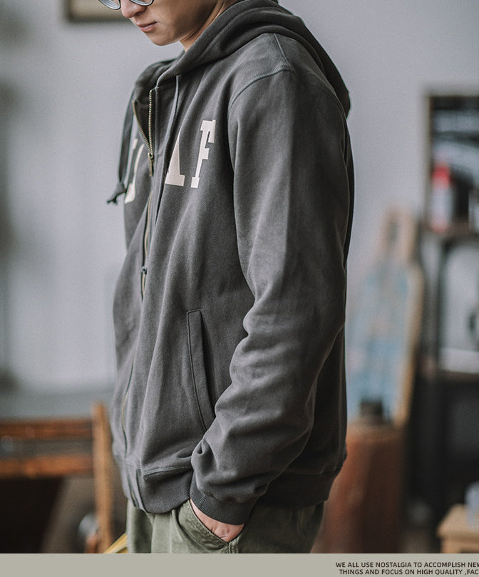 Heavy Zip Hoodie – American Retro Military Print Workwear Thickened Unisex – hoodie | japanese streetwear | vintage workwear | unisex | Yamalinclothes