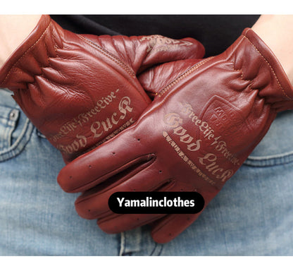 Retro Top-Grain Cowhide Motorcycle Riding Gloves – Unisex Touchscreen
