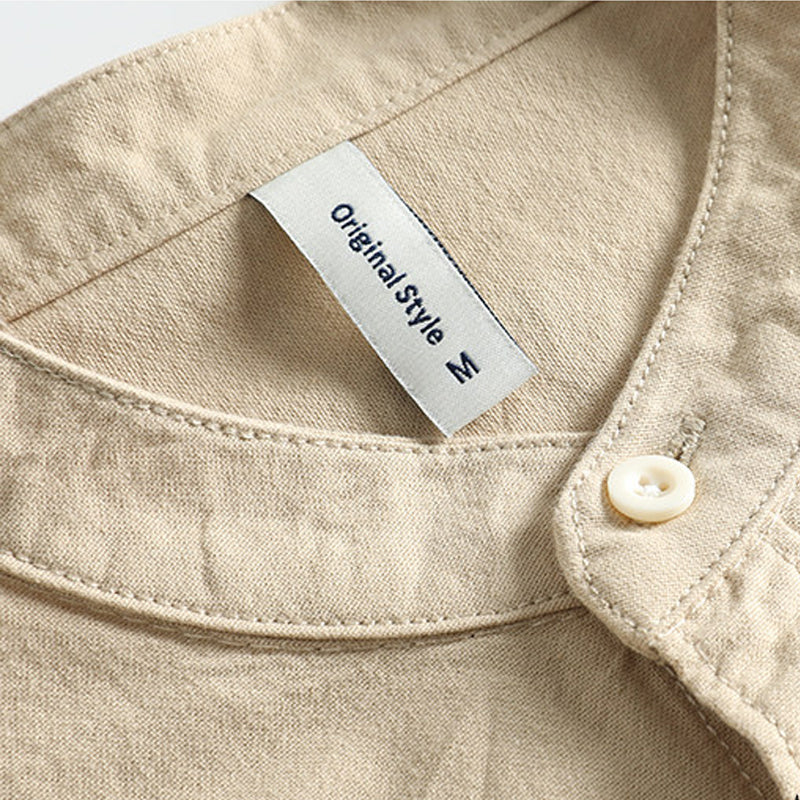 Japanese Literary Retro Stand Collar Long Sleeve Shirt - Loose Casual Unisex Pure Cotton Shirt