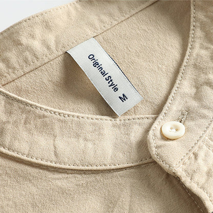 Japanese Literary Retro Stand Collar Long Sleeve Shirt - Loose Casual Unisex Pure Cotton Shirt