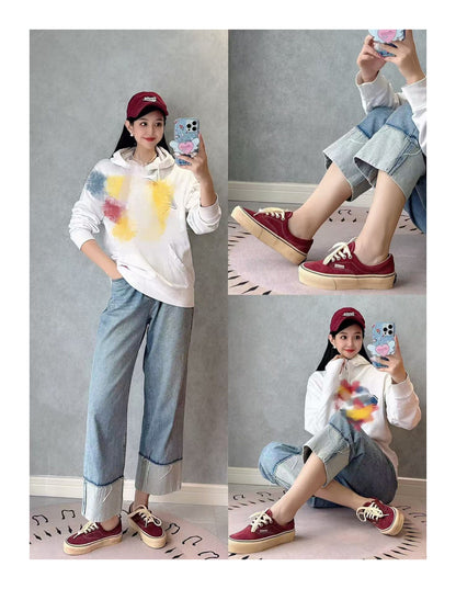 suede low-top canvas shoes Thick-soled vulcanized shoes Retro Japanese trendy men's and women's crestboard shoes 2025
