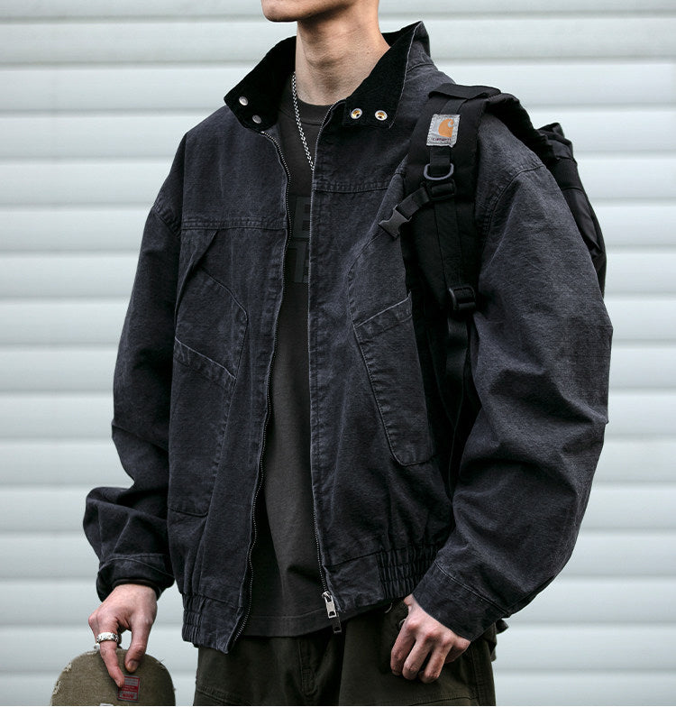 Japanese Retro Deconstructed Stand Collar Hunting Cargo Jacket – Loose Drop Shoulder for Men | Japanese vintage | yamalin clothes | Yamalinclothes