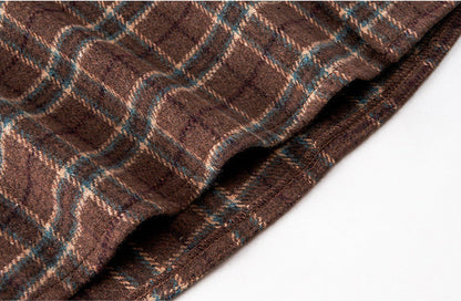 Brushed Plaid Long Sleeve Shirt Jacket – Vintage Loose Unisex Casual
