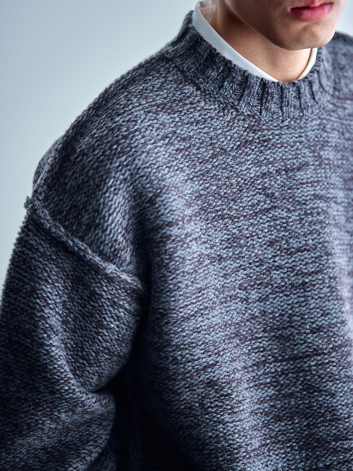 Japanese imported heavyweight high-density woven wool round neck pullover long-sleeved sweater