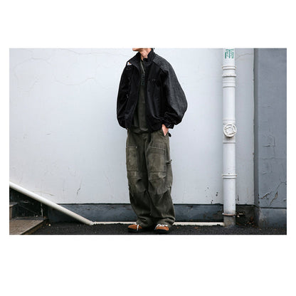 Spliced Textured Stand-Collar Jacket – American Retro Oversized Unisex