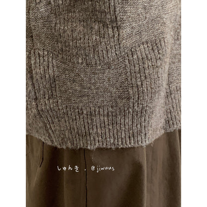 Collegiate Vintage Knit Cardigan – Unisex Oversized Grey Oatmeal
