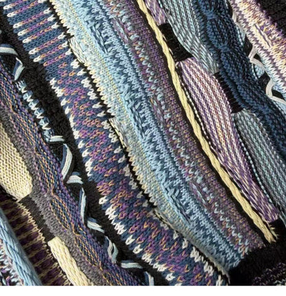 Vertical Stripe Patchwork Jacquard Crew Neck Sweater – Loose Unisex