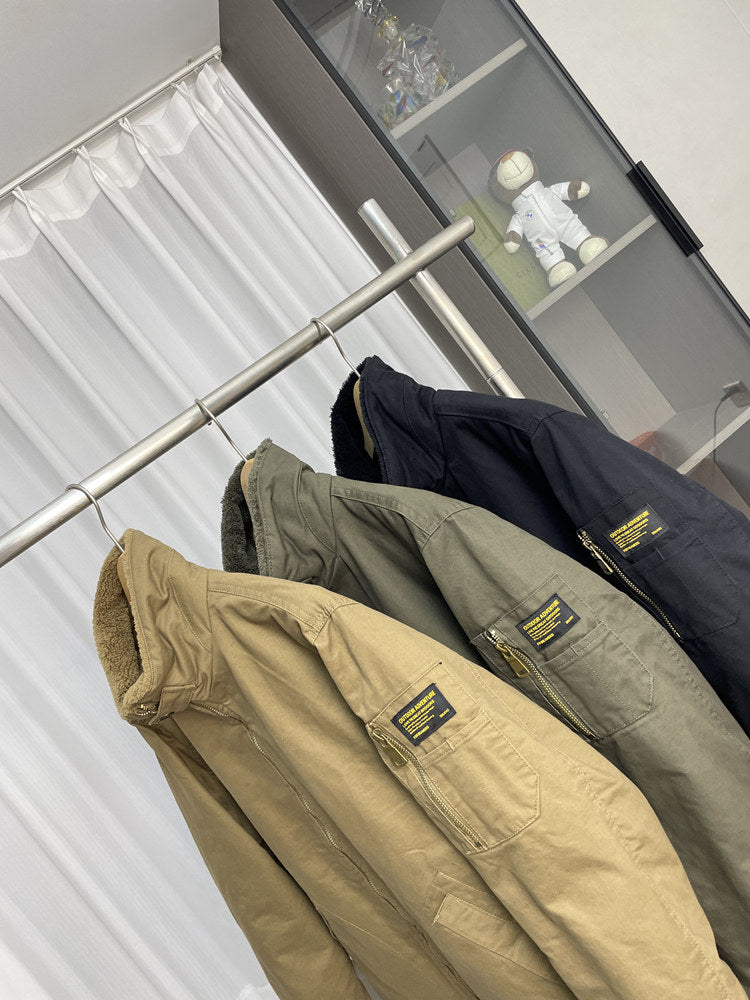 Fleece-Lined Stand-Collar Cargo Jacket – American Vintage Thickened Unisex – Japanese vintage | fall outfits 2026 | fall winter outfits | classy winter outfits | lazy comfy outfits | japanese streetwear | vintage workwear | yamalin clothes | Yamalinclothes