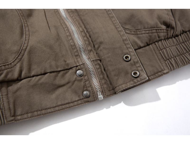 Leather Collar Patchwork Lapel Jacket – Vintage Cargo Cropped Unisex