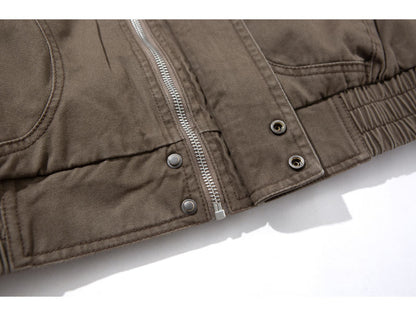 Leather Collar Patchwork Lapel Jacket – Vintage Cargo Cropped Unisex