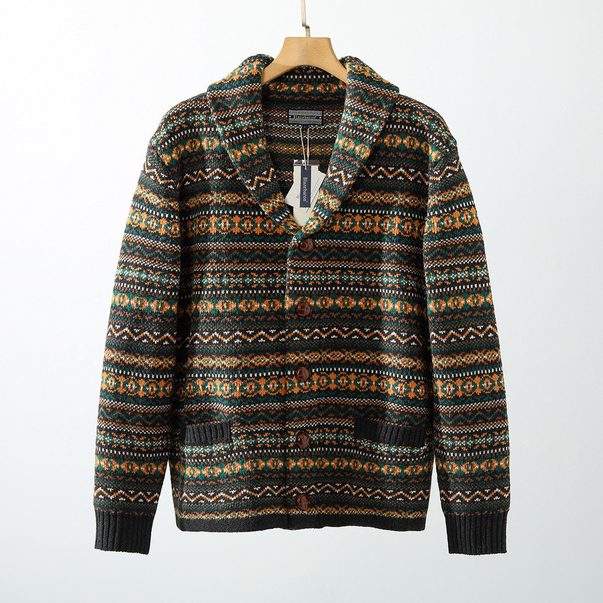 Nordic Fair Isle Knit Cardigan – Wool Blend Jacquard Men – Japanese vintage | yamalin clothes | Yamalinclothes