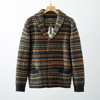 Nordic Fair Isle Knit Cardigan – Wool Blend Jacquard Men – Japanese vintage | yamalin clothes | Yamalinclothes