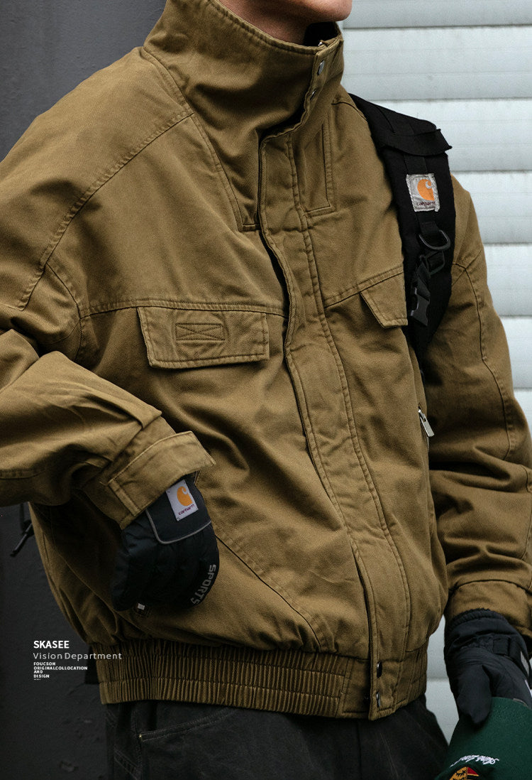 Washed Cargo Flight Jacket – Vintage Drop-Shoulder Oversized Unisex