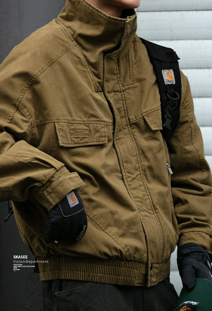 Washed Cargo Flight Jacket – Vintage Drop-Shoulder Oversized Unisex