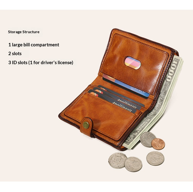 Vegetable Tanned Leather Bifold Wallet – Handmade Retro Card Holder – Japanese vintage | yamalin clothes | Yamalinclothes