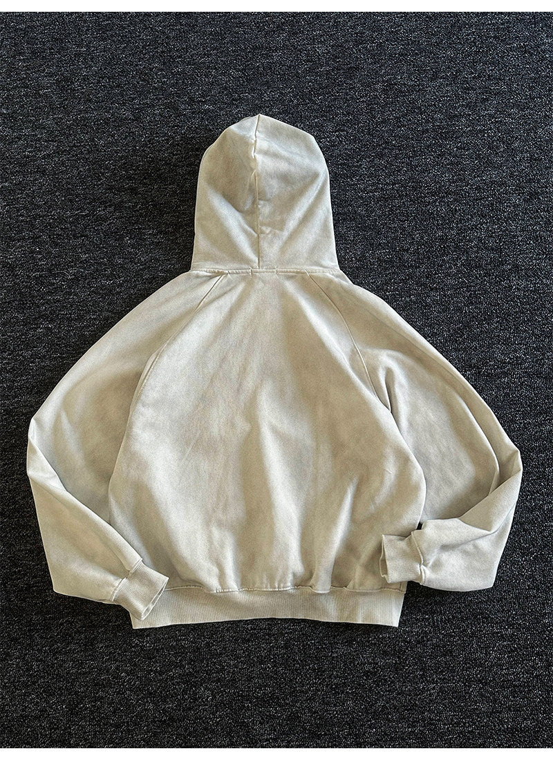Heavyweight Washed Letter Print Hoodie – Vintage Loose Unisex