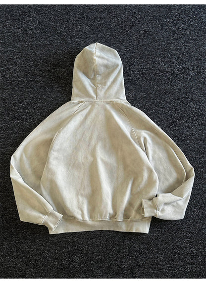 Heavyweight Washed Letter Print Hoodie – Vintage Loose Unisex