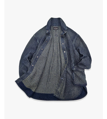 Draw-Dye Distressed Honeycomb Shirt Jacket – Japanese Vintage Loose Mid-Length Unisex – Coats Jackets | japanese streetwear | vintage workwear | unisex | Yamalinclothes