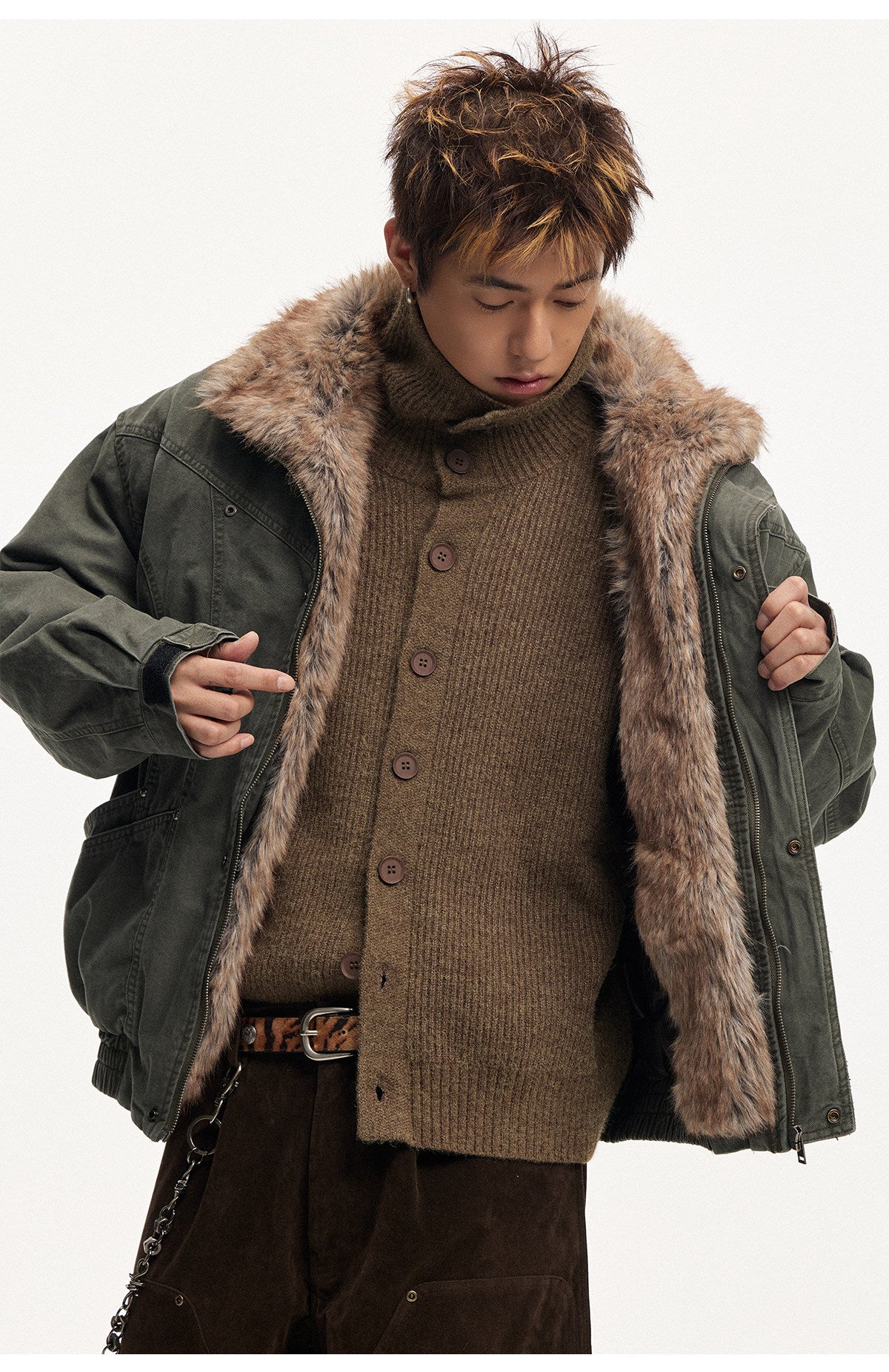 Frost Ice Texture Leather Jacket – Loose Heavyweight Winter Unisex