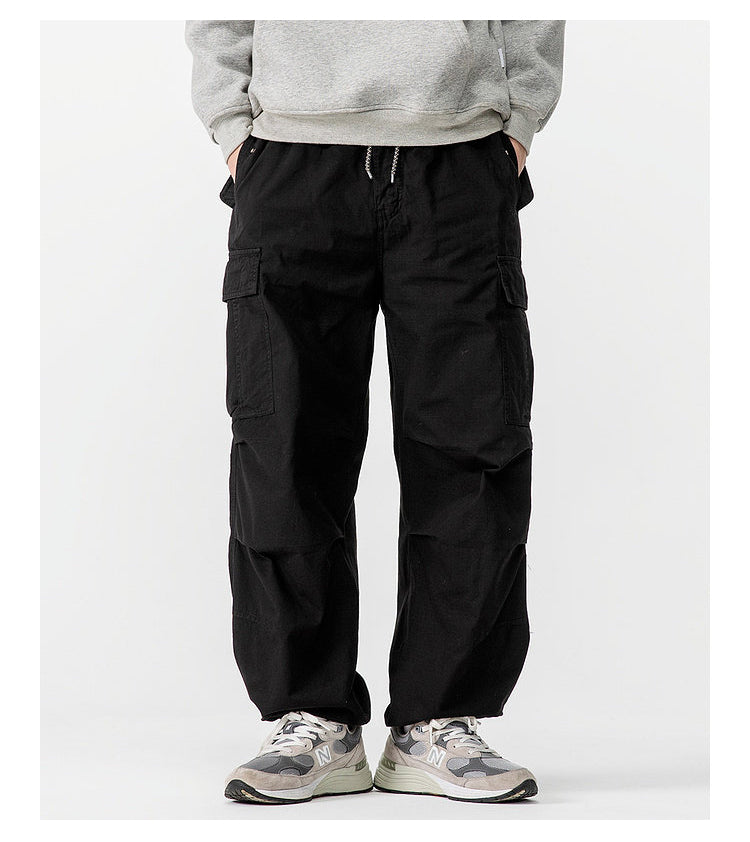 Heavyweight Washed Cargo Pants – Loose Straight Leg Men's Workwear Trousers