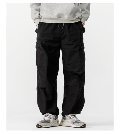 Heavyweight Washed Cargo Pants – Loose Straight Leg Men's Workwear Trousers