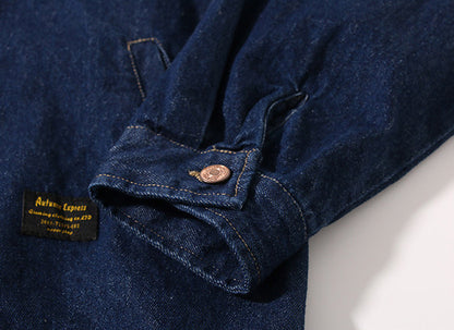 Vintage Denim Work Shirt Jacket – Loose Fit Japanese Style Cargo Shirt for Men – Japanese vintage | yamalin clothes | Yamalinclothes