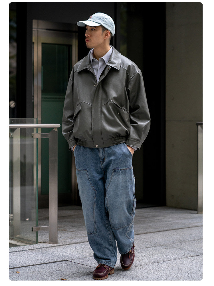 Japanese PU Leather Fleece-Lined Jacket – Men's Oversized Winter Coat – Japanese vintage | yamalin clothes | Yamalinclothes