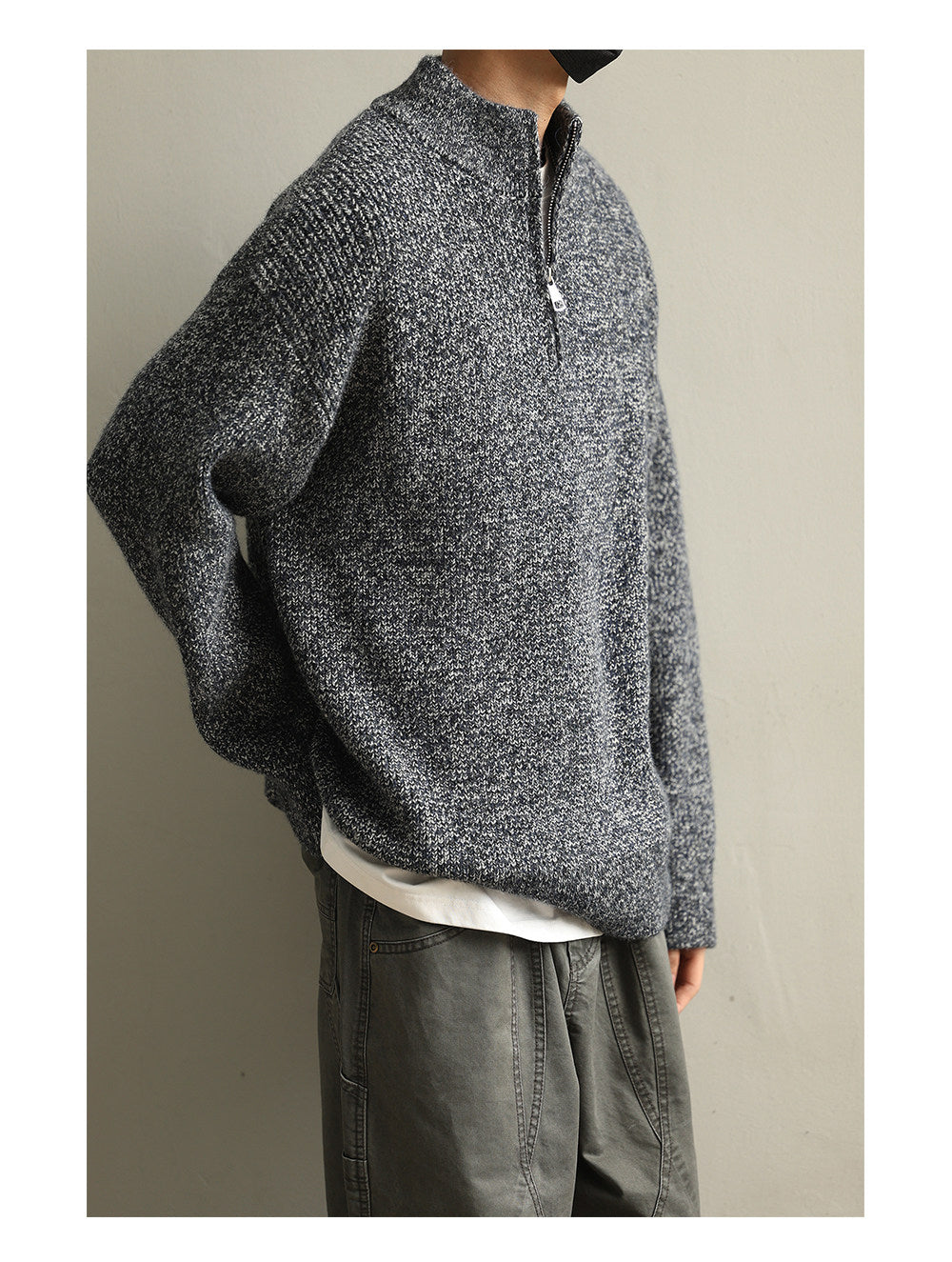 Stand Collar Half-Zip Pullover Sweater – Japanese Loose Unisex – Sweater pullover | japanese streetwear | vintage workwear | unisex | Yamalinclothes