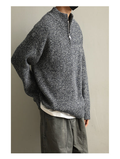 Stand Collar Half-Zip Pullover Sweater – Japanese Loose Unisex – Sweater pullover | japanese streetwear | vintage workwear | unisex | Yamalinclothes