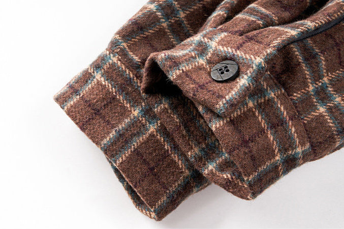 Brushed Plaid Long Sleeve Shirt Jacket – Vintage Loose Unisex Casual