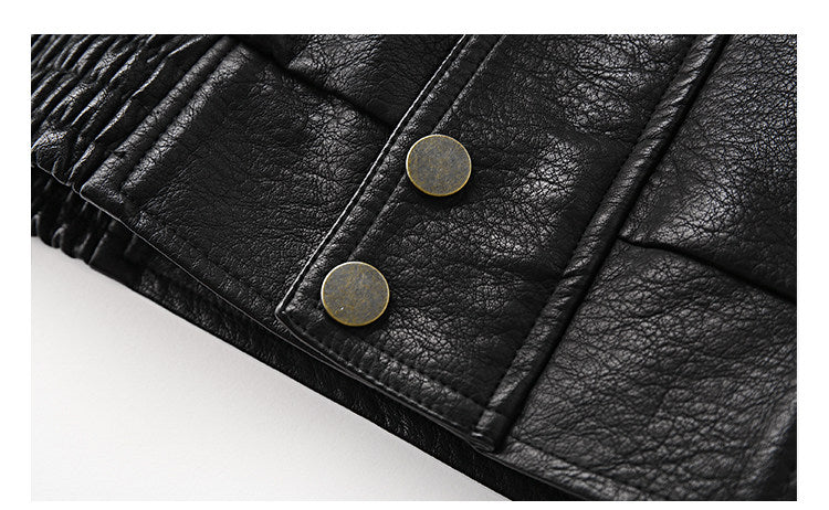 American Vintage Pebbled Leather Moto Jacket – Oversized Stand Collar Men's Coat