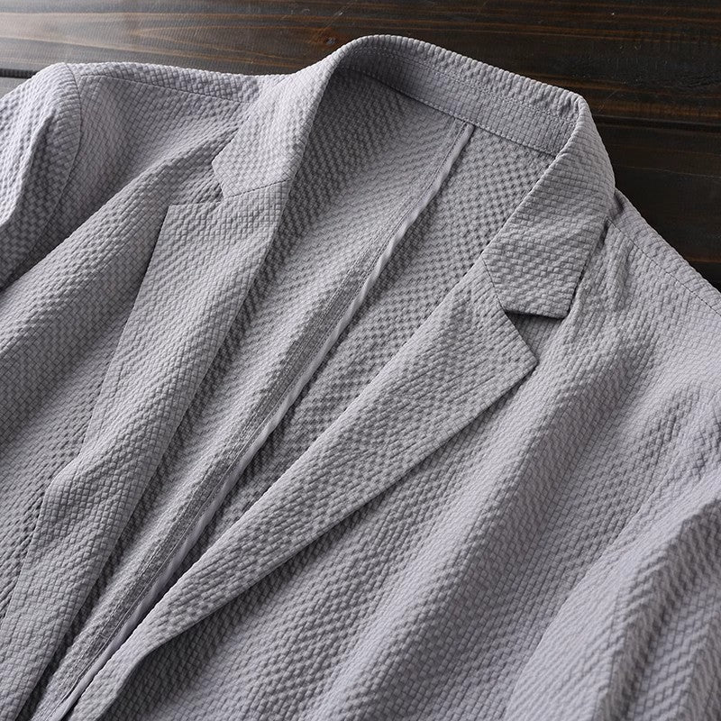 Italian single! Light luxury high-end anti-wrinkle fabric! Spring and summer men's seersucker sunscreen small suit jacket