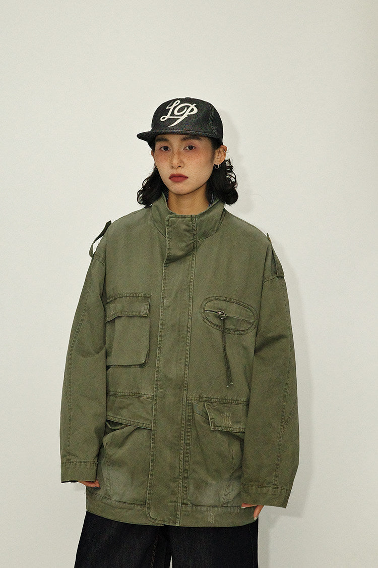 Washed M65 Cargo Jacket – Oversized Military Vintage Coat