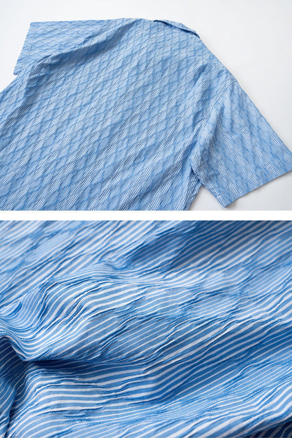 Diamond Texture Striped Short Sleeve Shirt - Loose Casual Versatile Summer Shirt for Men