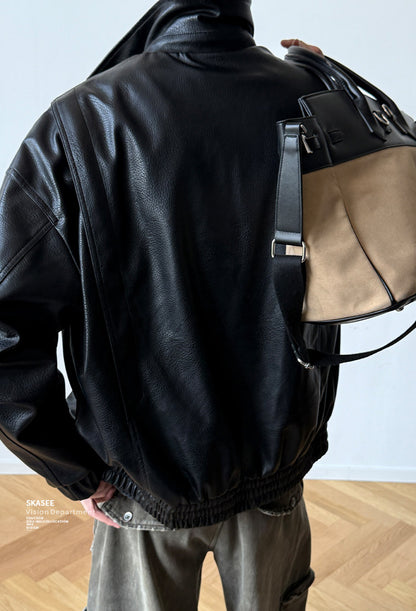 Soft PU Double-Layer Lapel Leather Jacket – American Retro Oversized Unisex – Japanese vintage | fall outfits 2026 | fall winter outfits | classy winter outfits | lazy comfy outfits | japanese streetwear | vintage workwear | yamalin clothes | Yamalinclothes