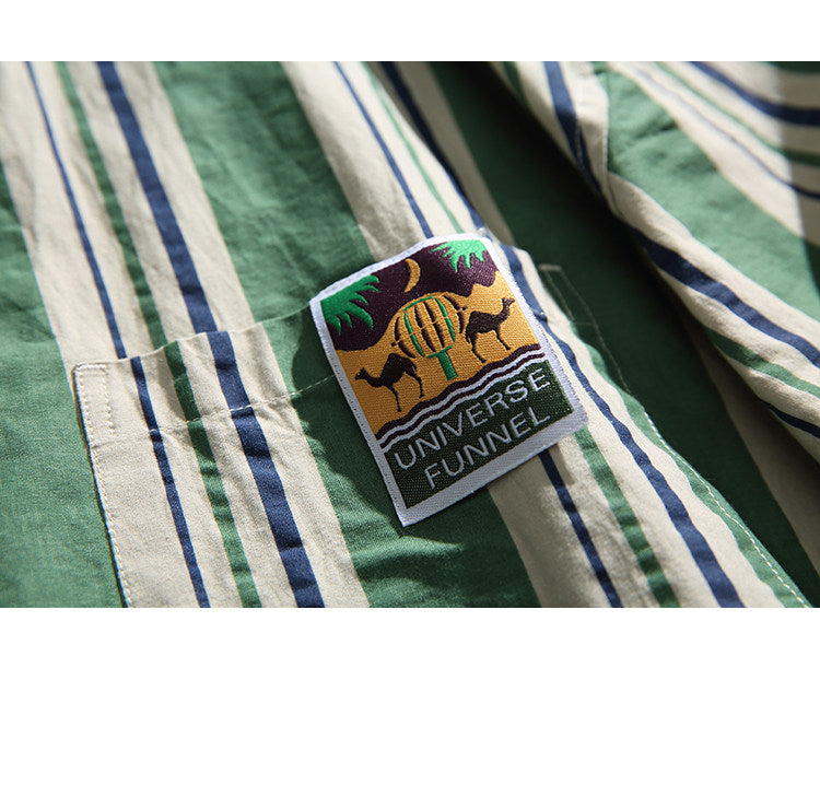 Contrast Vertical Stripe Short Sleeve Shirt – Niche Genderless Casual – Japanese vintage | yamalin clothes | Yamalinclothes