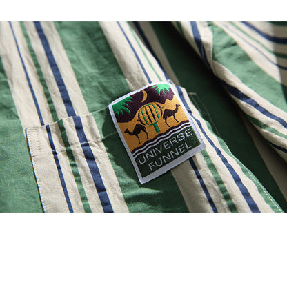Contrast Vertical Stripe Short Sleeve Shirt – Niche Genderless Casual – Japanese vintage | yamalin clothes | Yamalinclothes
