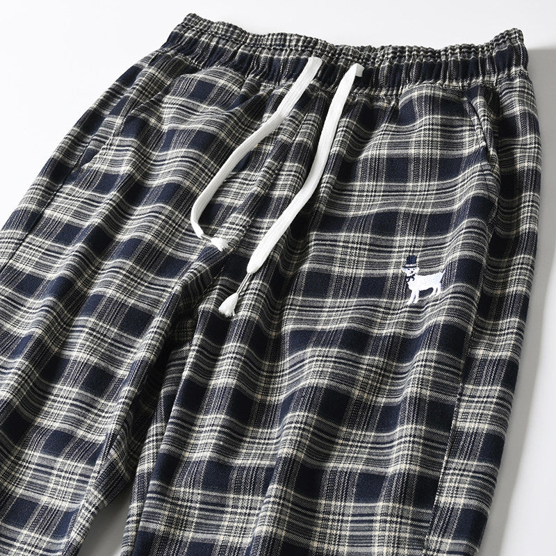 Japanese style retro plaid casual pants, spring/summer thin plaid straight leg tapered harem pants/sports pants – Japanese vintage | yamalin clothes | Yamalinclothes