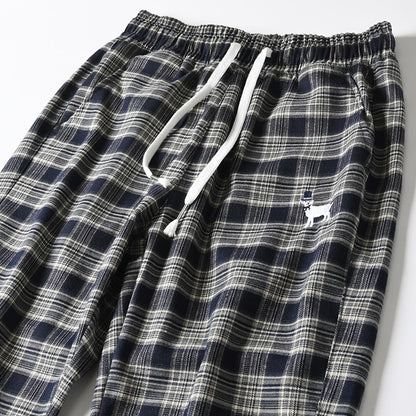 Japanese style retro plaid casual pants, spring/summer thin plaid straight leg tapered harem pants/sports pants – Japanese vintage | yamalin clothes | Yamalinclothes