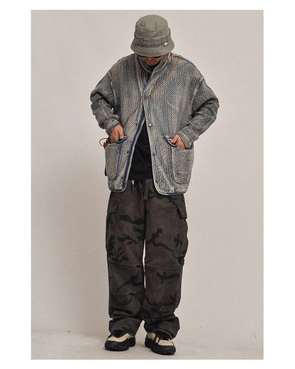 Textured Denim Jacket – Stand Collar & Bound Pockets